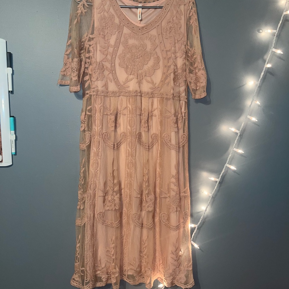 orange creek Dusty Rose Embroidered Midi Dress